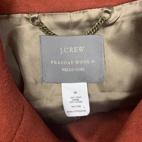 J Crew Stadium Cloth Nello Gori Burnt Orange Wool Coat Peacoat Size 10 - Picture 3 of 4